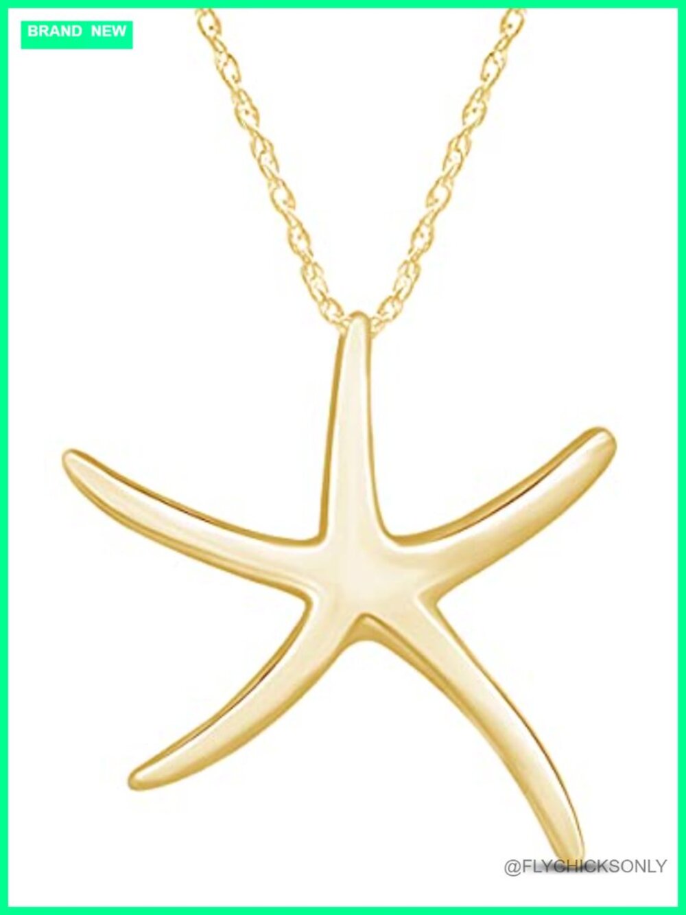 Starfish Pendant Necklace 925 Sterling Silver 14K Yellow Gold Plated Rope Chain